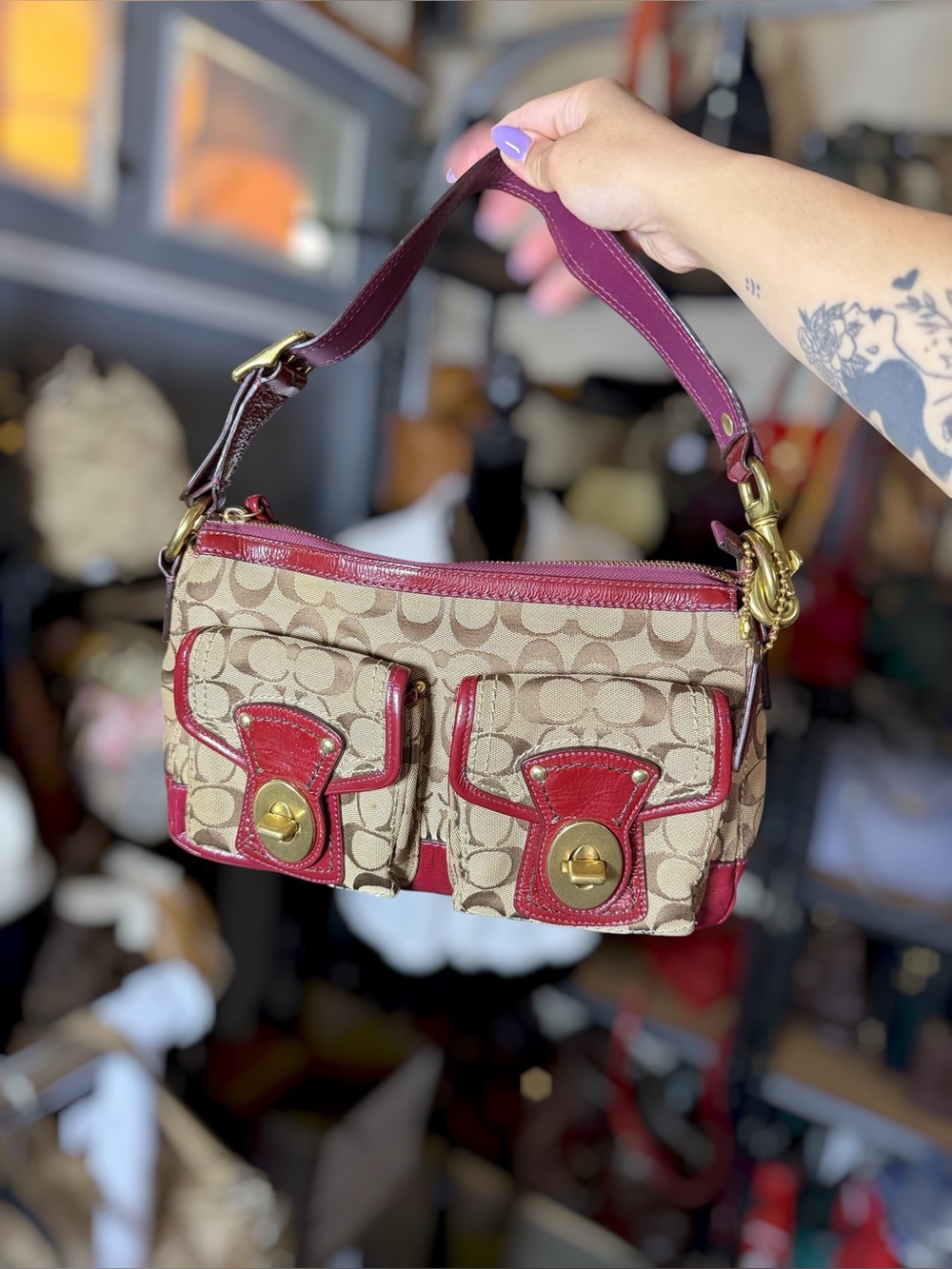 Coach Legacy Double Turnlock Signature Shoulder Bag Y2K EUC